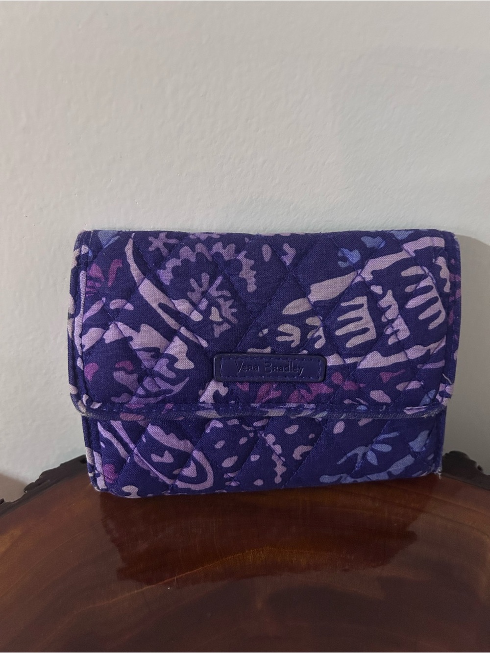 Vera Bradley Purple Quilted Floral Fold-Over Wallet - Picture 1 of 8